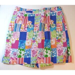 Charter Club skirt skort Patchwork design floral stripes Side Zip Slits sz 10